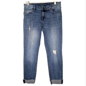 Kut‎ From The Kloth Ankle Straight Leg Cuffed Hem Distressed Denim Jean Size 6